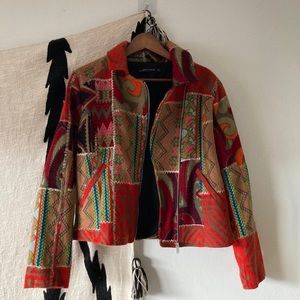 Vibrant patchwork biker jacket